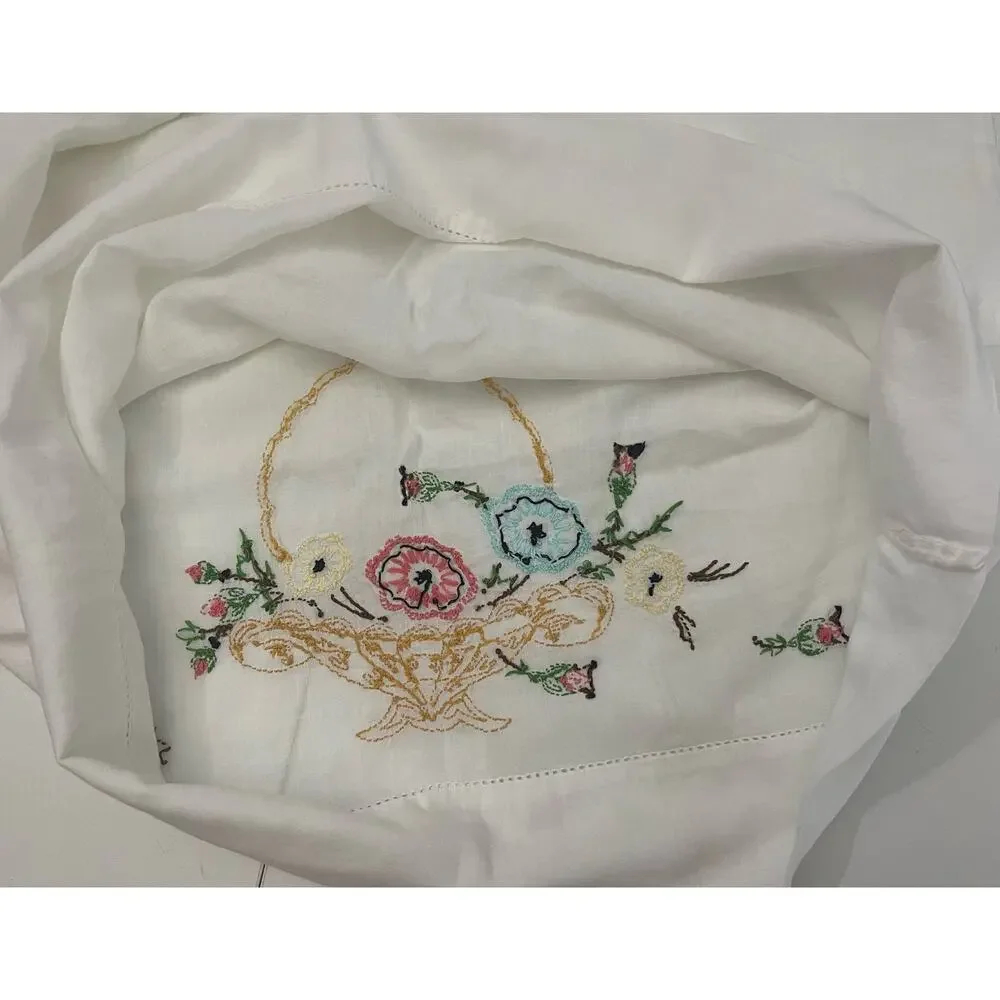 Vintage Floral hand embroidered Standard Pillow Case